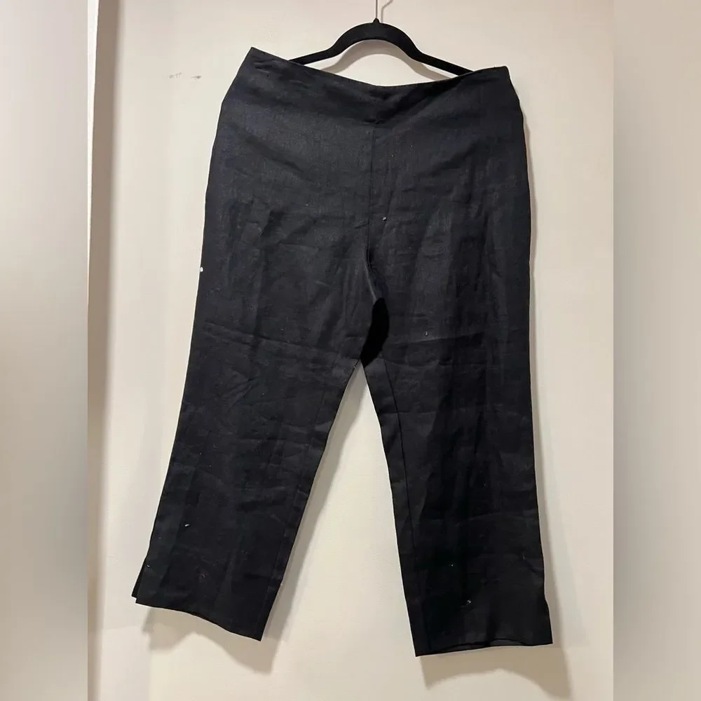 Reformation Petra Low Rise Linen Pedal Pusher Black Women's Cropped Pants-Size 8